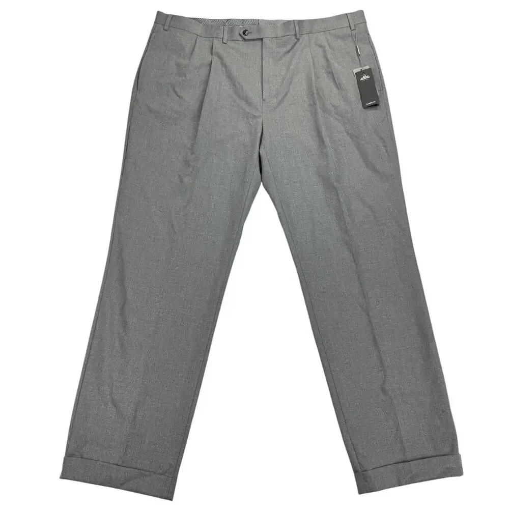 Michael Kors Mens Pleated Cuffed Solid Classic Fit Stretch Pants Gray 42x32